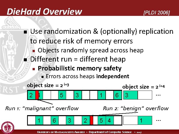 Die. Hard Overview n Use randomization & (optionally) replication to reduce risk of memory