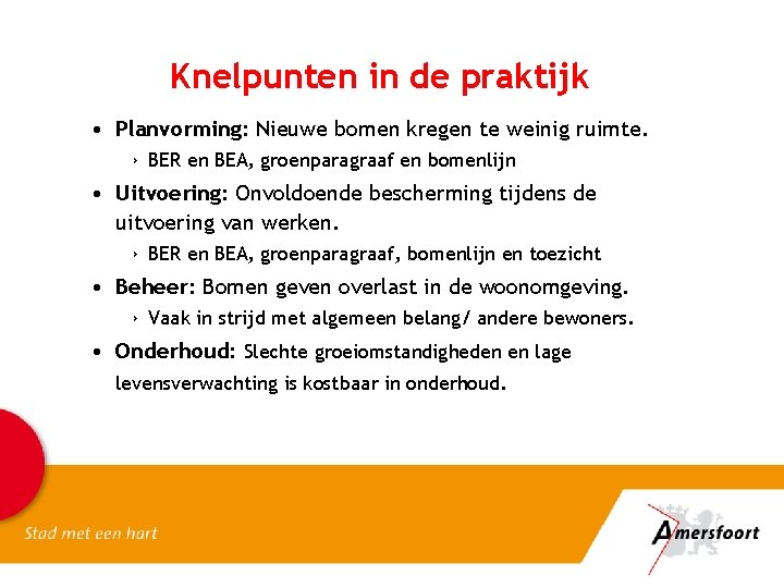 Knelpunten in de praktijk • Planvorming: Nieuwe bomen kregen te weinig ruimte. › BER