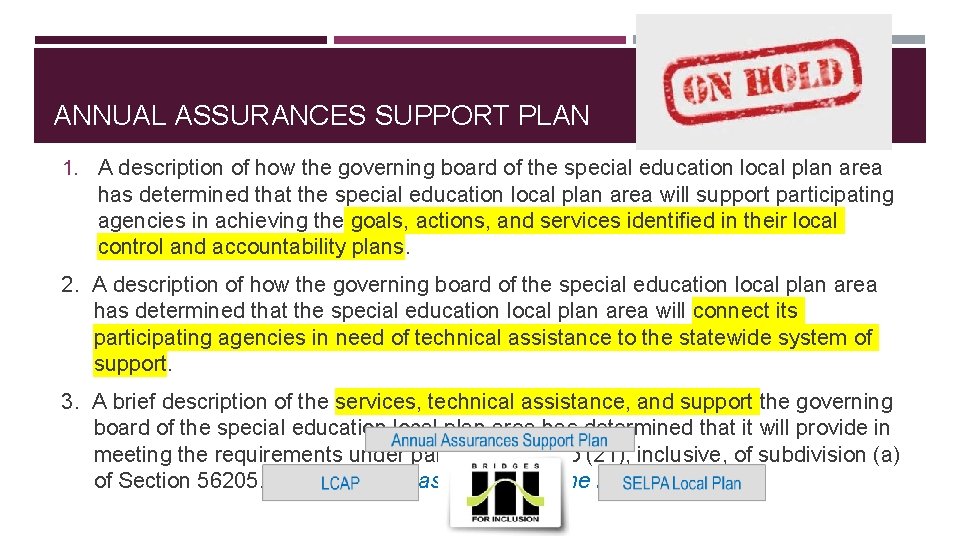 ANNUAL ASSURANCES SUPPORT PLAN 1. A description of how the governing board of the