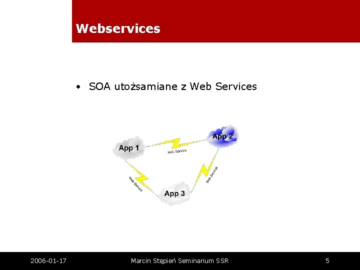 Webservices • SOA utożsamiane z Web Services 2006 -01 -17 Marcin Stępień Seminarium SSR