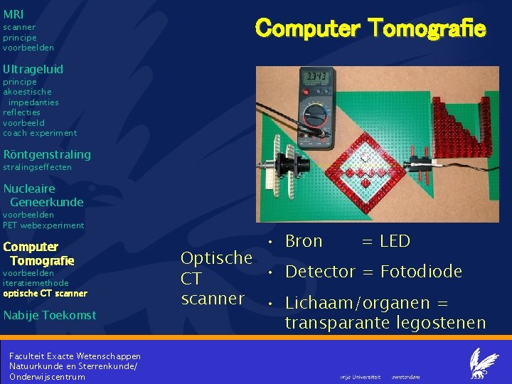 MRI scanner principe voorbeelden Computer Tomografie Ultrageluid principe akoestische impedanties reflecties voorbeeld coach experiment