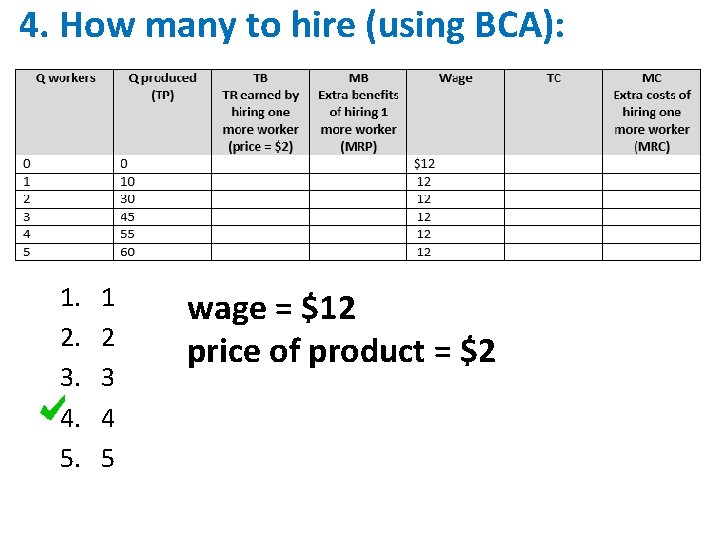 4. How many to hire (using BCA): 1. 2. 3. 4. 5. 1 2