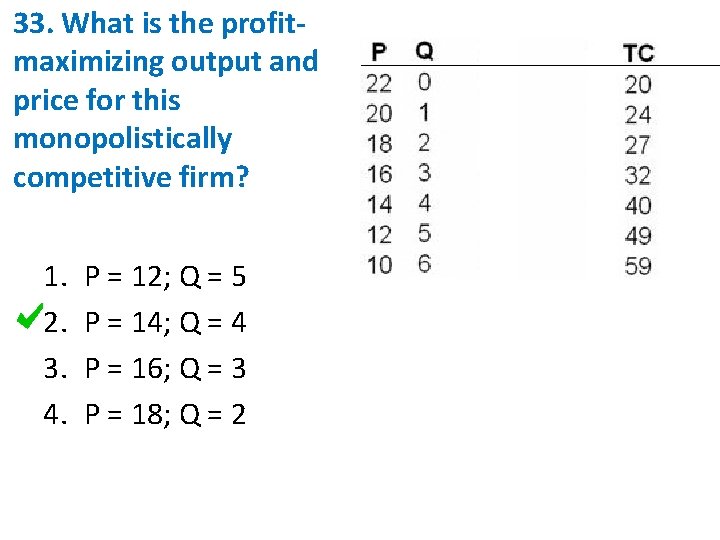 33. What is the profitmaximizing output and price for this monopolistically competitive firm? 1.