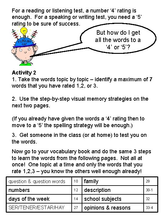 For a reading or listening test, a number ‘ 4’ rating is enough. For