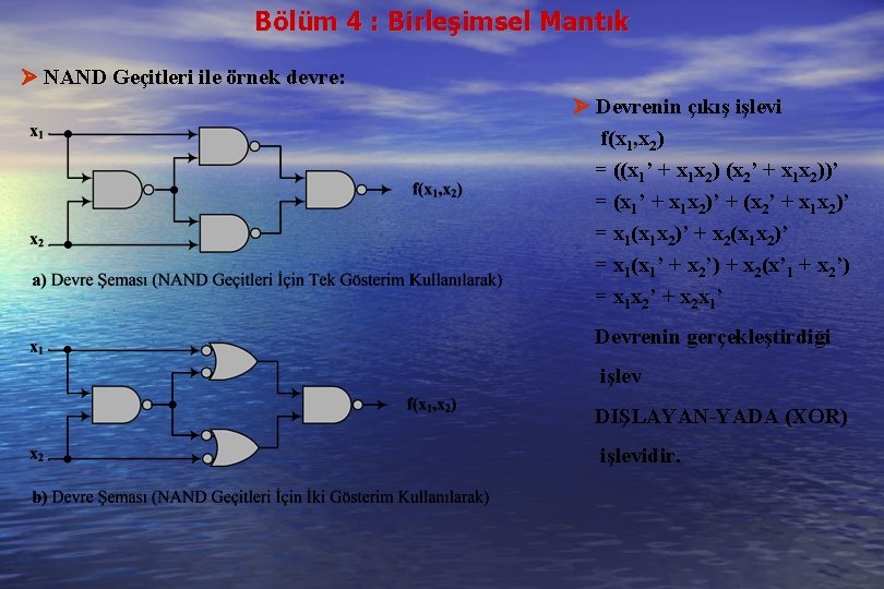 Bölüm 4 : Birleşimsel Mantık NAND Geçitleri ile örnek devre: Devrenin çıkış işlevi f(x