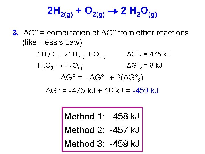 2 H 2(g) + O 2(g) 2 H 2 O(g) 3. ΔG° = combination