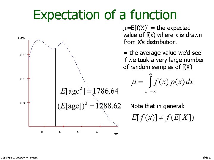 Expectation of a function =E[f(X)] = the expected value of f(x) where x is