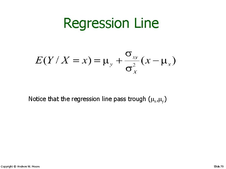 Regression Line Notice that the regression line pass trough ( x, y) Copyright ©