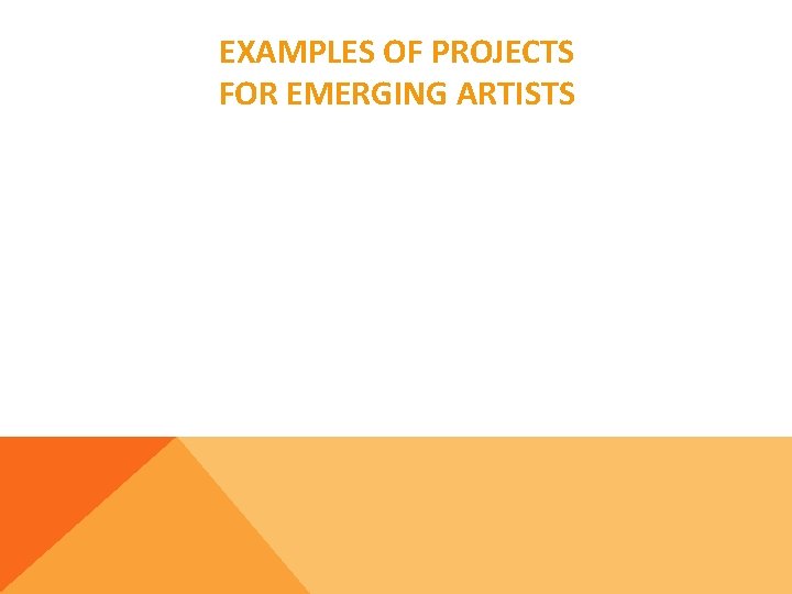 EXAMPLES OF PROJECTS FOR EMERGING ARTISTS 