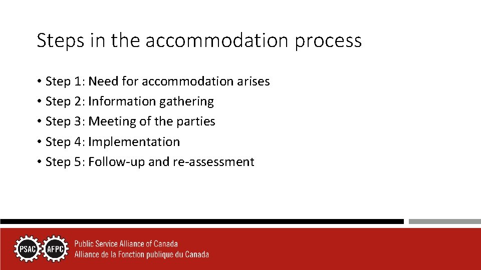 Steps in the accommodation process • Step 1: Need for accommodation arises • Step