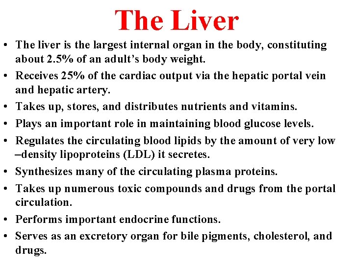 The Liver • The liver is the largest internal organ in the body, constituting The Liver • The liver is the largest internal organ in the body, constituting