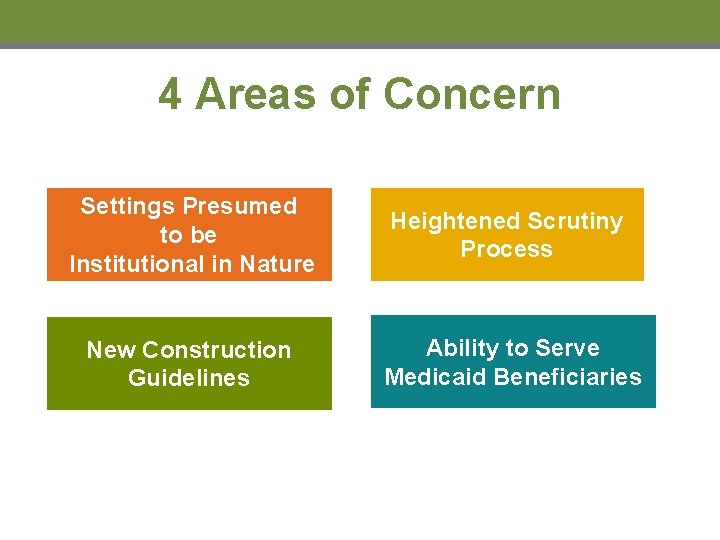 4 Areas of Concern Settings Presumed to be Institutional in Nature Heightened Scrutiny Process