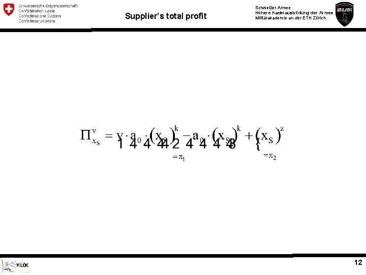 Supplier’s total profit Schweizer Armee Höhere Kaderausbildung der Armee Militärakademie an der ETH Zürich