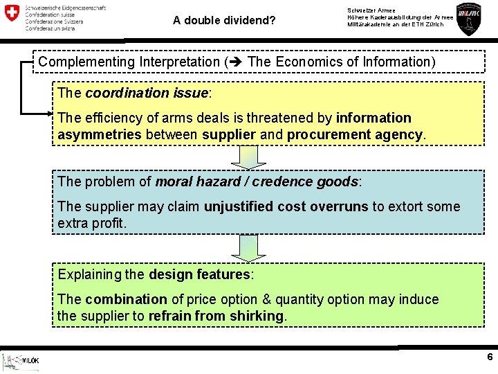 A double dividend? Schweizer Armee Höhere Kaderausbildung der Armee Militärakademie an der ETH Zürich