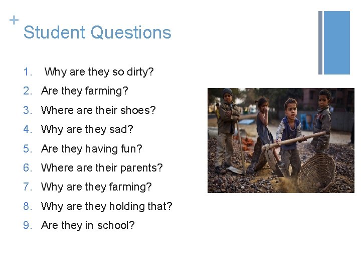 + Student Questions 1. Why are they so dirty? 2. Are they farming? 3.