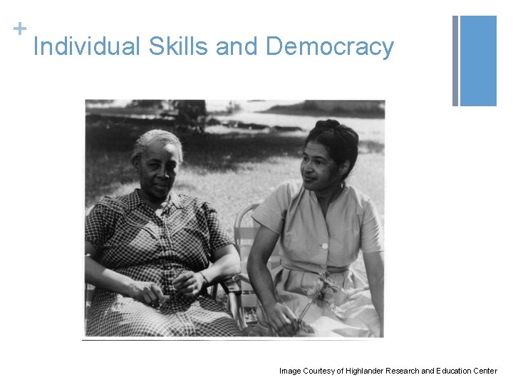 + Individual Skills and Democracy Image Courtesy of Highlander Research and Education Center 