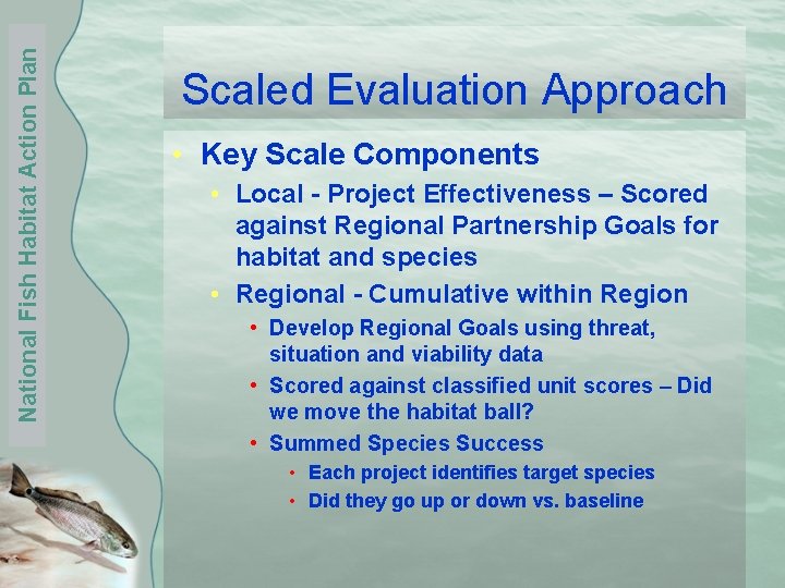 National Fish Habitat Action Plan Scaled Evaluation Approach • Key Scale Components • Local
