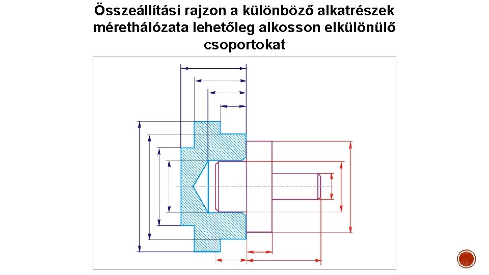 Összeállítási rajzon a különböző alkatrészek mérethálózata lehetőleg alkosson elkülönülő csoportokat 