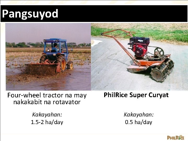 Pangsuyod Four-wheel tractor na may nakakabit na rotavator Kakayahan: 1. 5 -2 ha/day Phil.