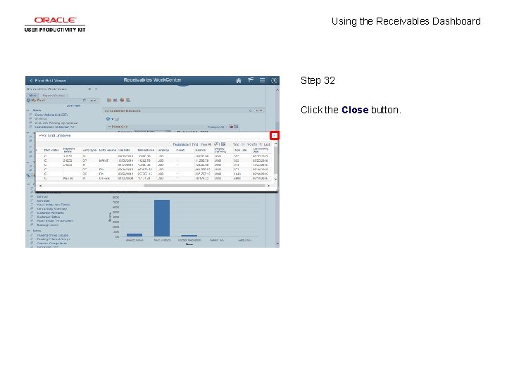 Using the Receivables Dashboard Step 32 Click the Close button. 