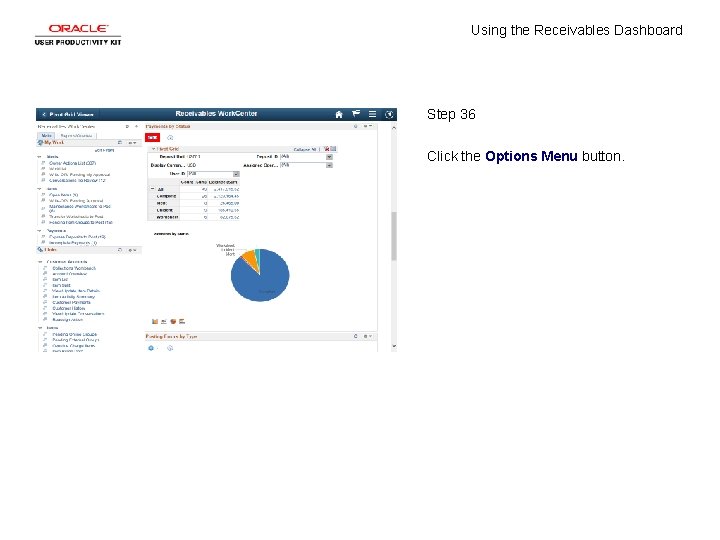 Using the Receivables Dashboard Step 36 Click the Options Menu button. 