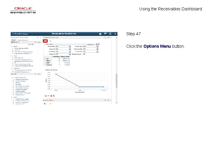 Using the Receivables Dashboard Step 47 Click the Options Menu button. 