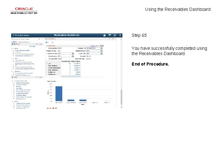 Using the Receivables Dashboard Step 65 You have successfully completed using the Receivables Dashboard.