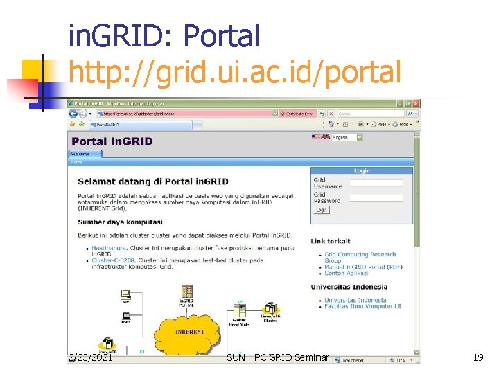 in. GRID: Portal http: //grid. ui. ac. id/portal 2/23/2021 SUN HPC GRID Seminar 19