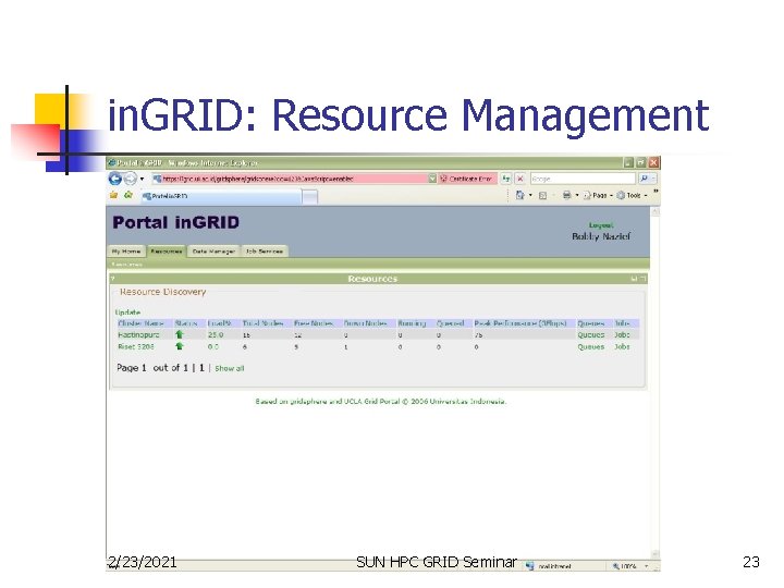 in. GRID: Resource Management 2/23/2021 SUN HPC GRID Seminar 23 