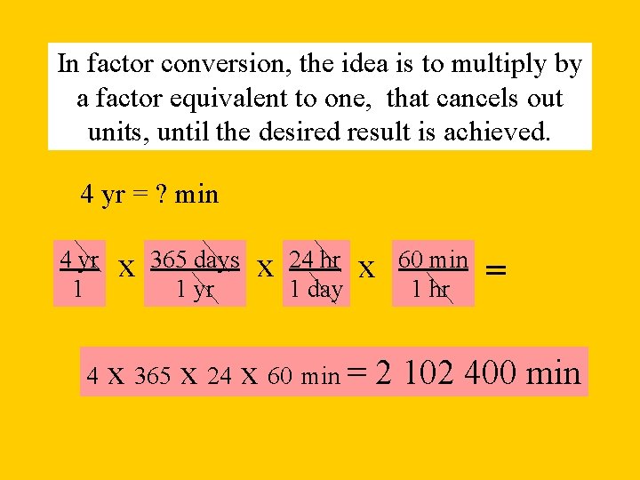 In factor conversion, the idea is to multiply by a factor equivalent to one,