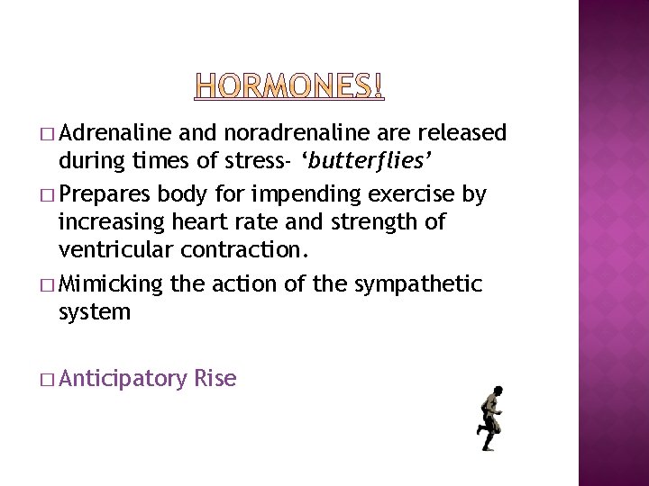 � Adrenaline and noradrenaline are released during times of stress- ‘butterflies’ � Prepares body