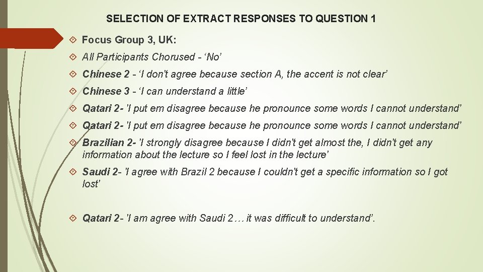 SELECTION OF EXTRACT RESPONSES TO QUESTION 1 Focus Group 3, UK: All Participants Chorused