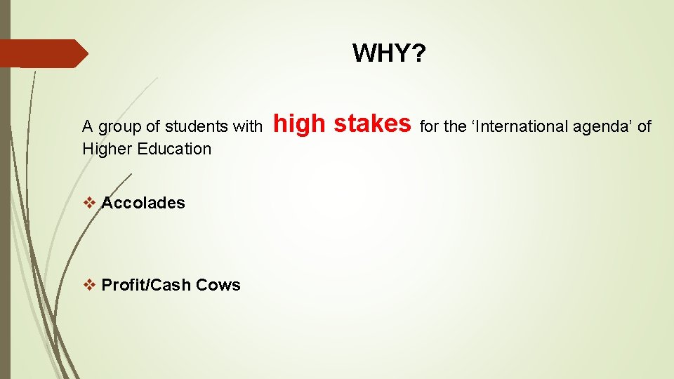 WHY? A group of students with high stakes for the ‘International agenda’ of Higher