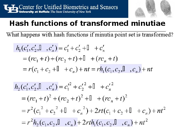 Hash functions of transformed minutiae What happens with hash functions if minutia point set