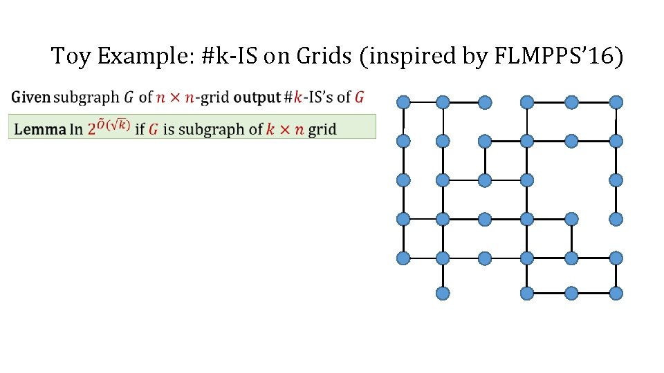 Toy Example: #k-IS on Grids (inspired by FLMPPS’ 16) 