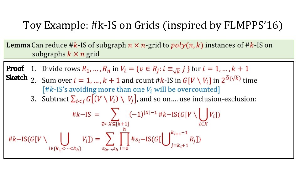 Toy Example: #k-IS on Grids (inspired by FLMPPS’ 16) Proof Sketch 
