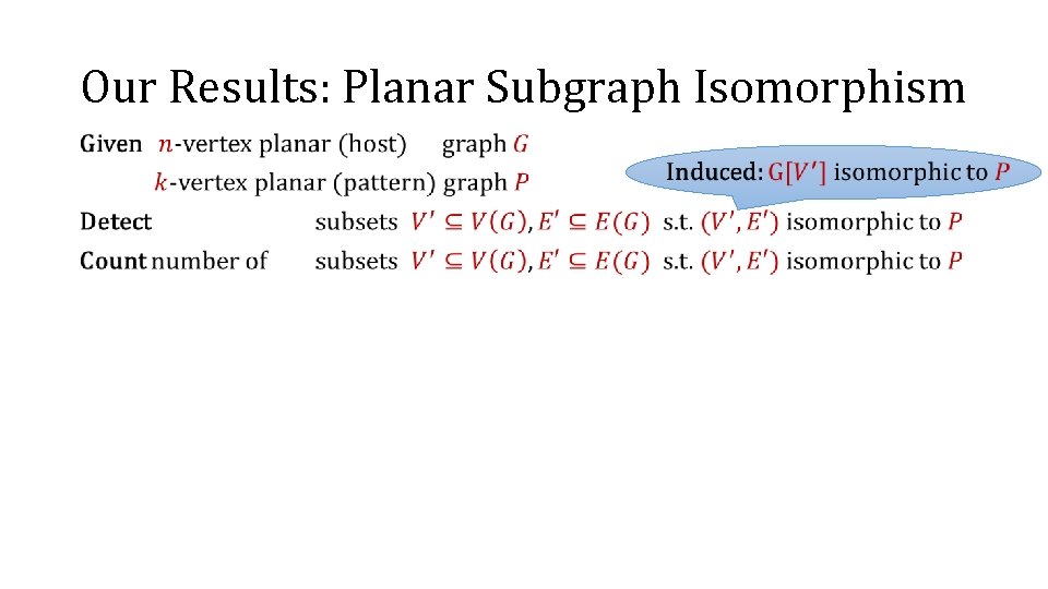 Our Results: Planar Subgraph Isomorphism • 