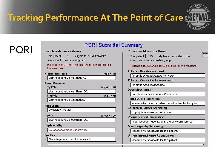 Tracking Performance At The Point of Care PQRI 