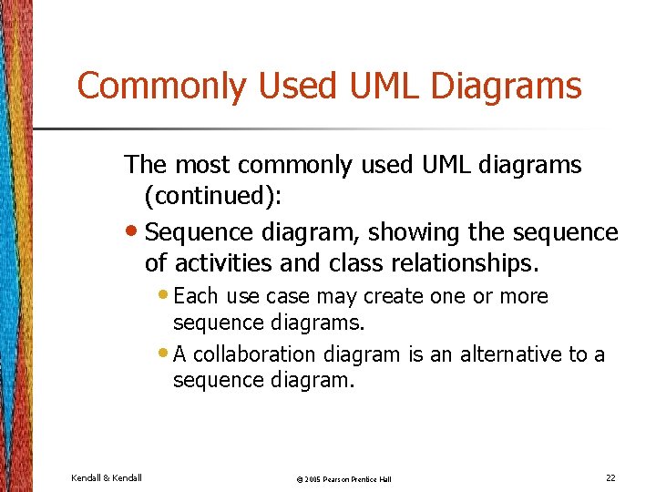 Commonly Used UML Diagrams The most commonly used UML diagrams (continued): • Sequence diagram,