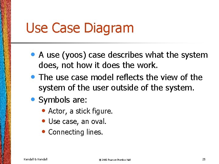 Use Case Diagram • • • A use (yoos) case describes what the system
