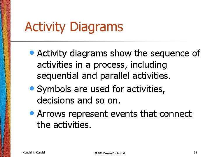Activity Diagrams • Activity diagrams show the sequence of activities in a process, including