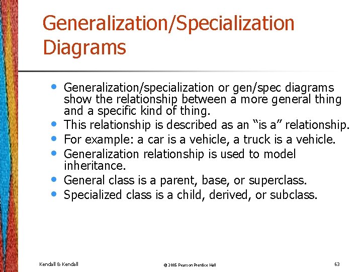 Generalization/Specialization Diagrams • • • Generalization/specialization or gen/spec diagrams show the relationship between a
