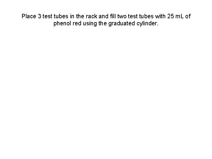 Place 3 test tubes in the rack and fill two test tubes with 25