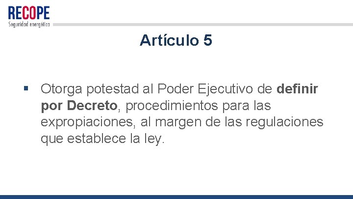 Artículo 5 § Otorga potestad al Poder Ejecutivo de definir por Decreto, procedimientos para