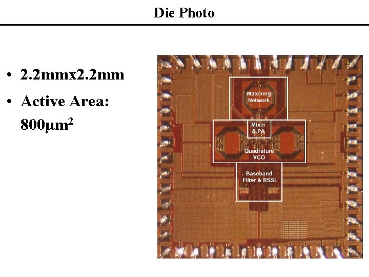 Die Photo • 2. 2 mmx 2. 2 mm • Active Area: 800µm 2