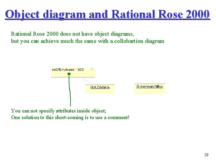 Object diagram and Rational Rose 2000 does not have object diagrams, but you can Object diagram and Rational Rose 2000 does not have object diagrams, but you can
