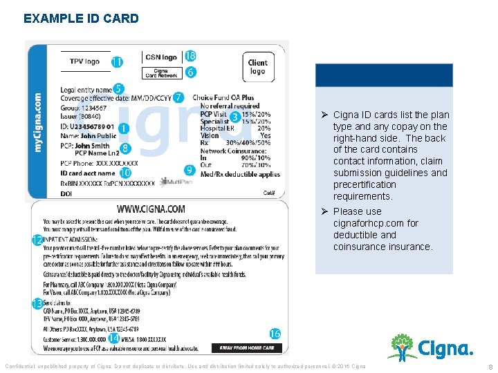 EXAMPLE ID CARD Ø Cigna ID cards list the plan type and any copay