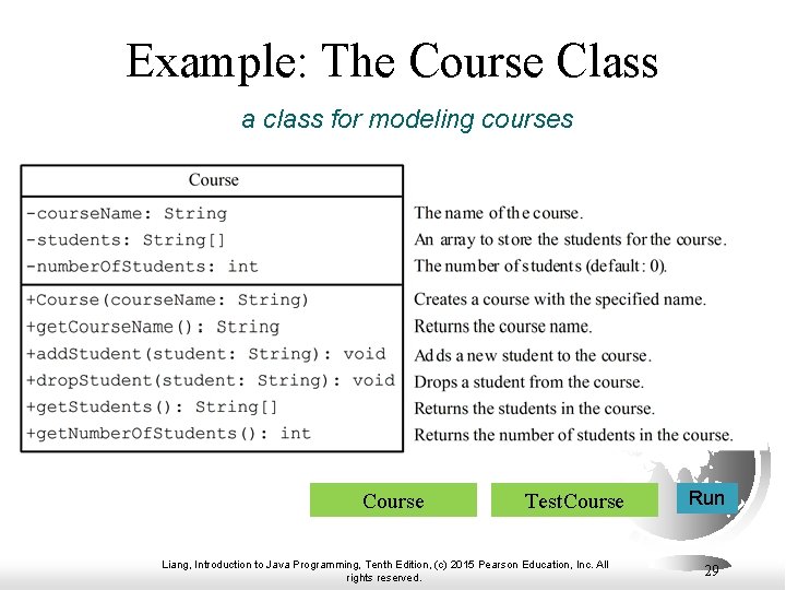 Example: The Course Class a class for modeling courses Course Test. Course Liang, Introduction