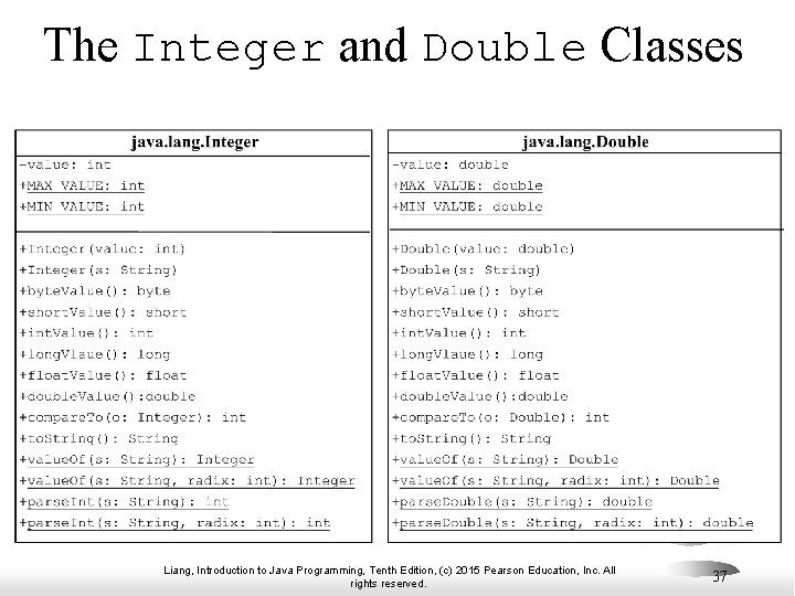 The Integer and Double Classes Liang, Introduction to Java Programming, Tenth Edition, (c) 2015