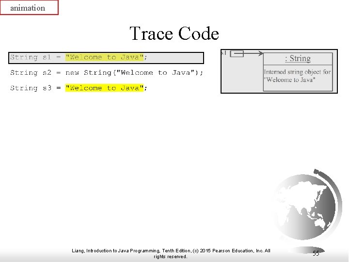 animation Trace Code Liang, Introduction to Java Programming, Tenth Edition, (c) 2015 Pearson Education,